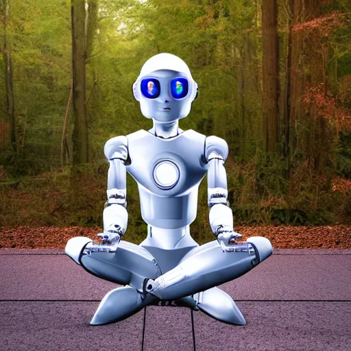 Prompt: cyber robot meditating