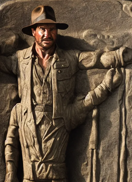 Prompt: Indiana Jones embedded in Carbonite, cinematic photo