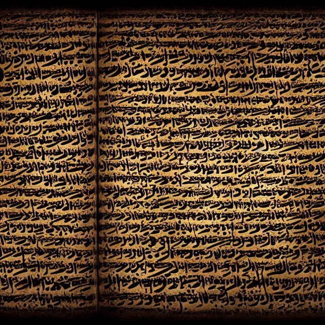 Image similar to ultra - realistic disconcerting photo of a partially damaged dead sea scroll in the style of the necronomicon with nabeatean aramaic in sideways columns, dark, brooding, volume lighting, atmospheric lighting, painted, intricate, ultra detailed, well composed, best on artstation, cgsociety, epic, stunning, gorgeous, intricate detail, wow, masterpiece