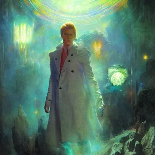 Image similar to david bowie as doctor who, radiant light, caustics, heroic, bright iridescent light, by gaston bussiere, bayard wu, greg rutkowski, maxim verehin