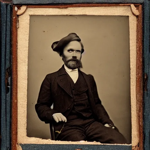 Prompt: daguerrotype of a well dressed man with fly eyes