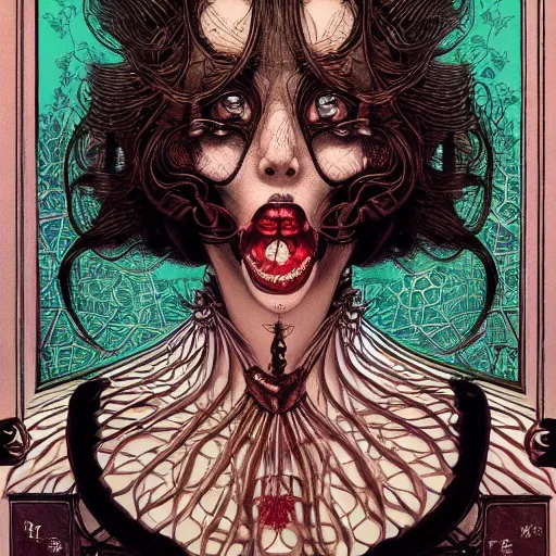 Image similar to portrait of crazy victorian girl, symmetrical, by yoichi hatakenaka, masamune shirow, josan gonzales and dan mumford, ayami kojima, takato yamamoto, barclay shaw, karol bak, yukito kishiro