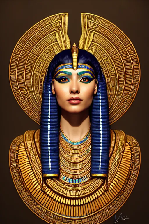 Image similar to Cleopatra portrait, intricate art deco leaf designs, elegant, highly detailed egyptian patterns, hieroglyph, sharp focus, art by Artgerm and beeple