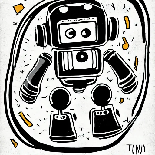 Prompt: A comic book cover for a round cute robot who time travels