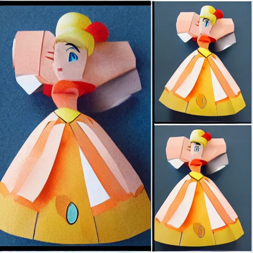 Prompt: a paper model of princess peach, paper modeling art.