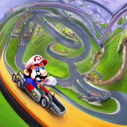 Prompt: fork in Mario Cart tour, artstation, concept art, hyper detailed