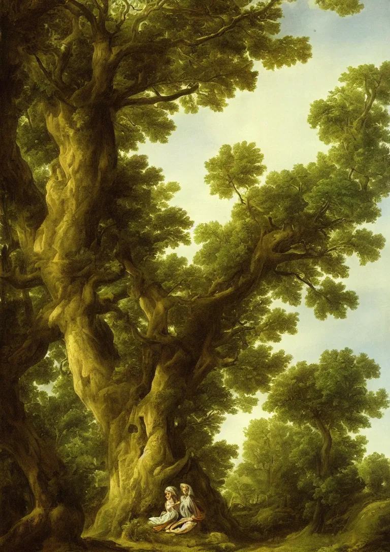 Prompt: grand green tree in a forest, by angelica kauffman
