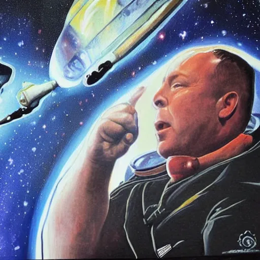 Prompt: Alex Jones in space, mural art