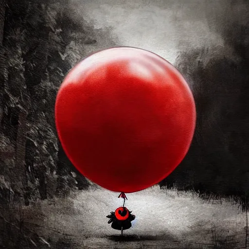 Prompt: grunge cartoon landscape painting of a raven and a red balloon by - michal karcz, loony toons style, pennywise style, horror theme, detailed, elegant, intricate