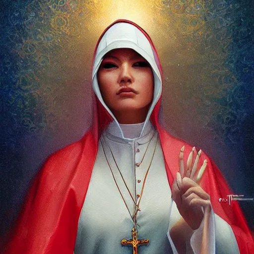 Image similar to female pope, an oil painting by ross tran and thomas kincade