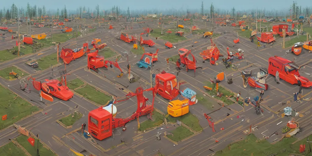 Image similar to wheres wally, simon stalenhag