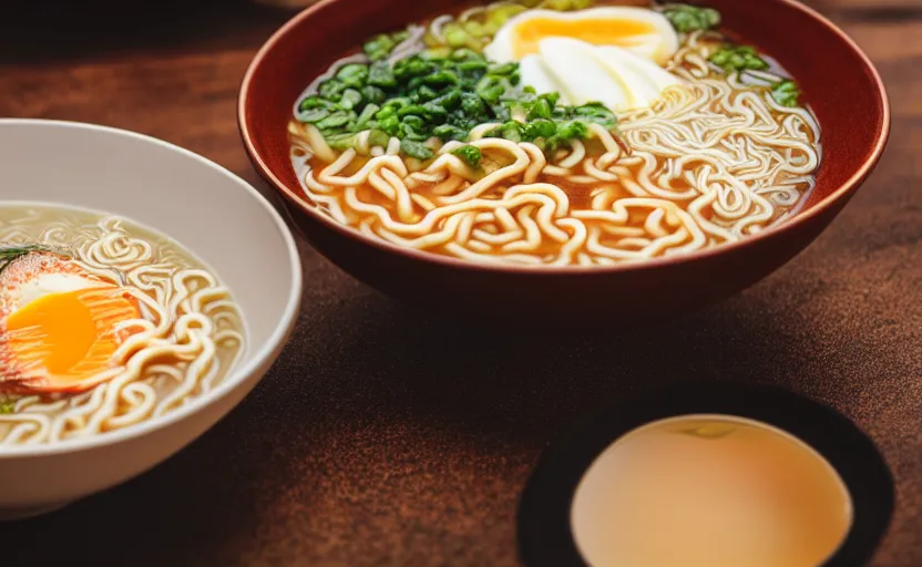 Image similar to a bowl of ramen soup, natural light, cinematic lighting, 8 k