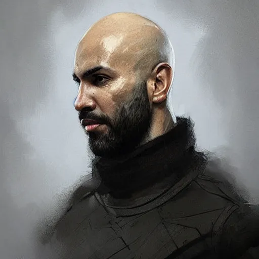 Prompt: portrait of bald sergio aguero in mid thirties with gray designer stubble!!!!!!! by greg rutkowski, attractive, highly detailed portrait, scifi, digital painting, artstation, concept art, smooth, sharp foccus ilustration, artstation hq