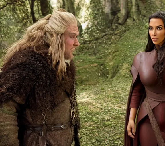 Image similar to a movie still of kim kardashian in the movie the hobbit