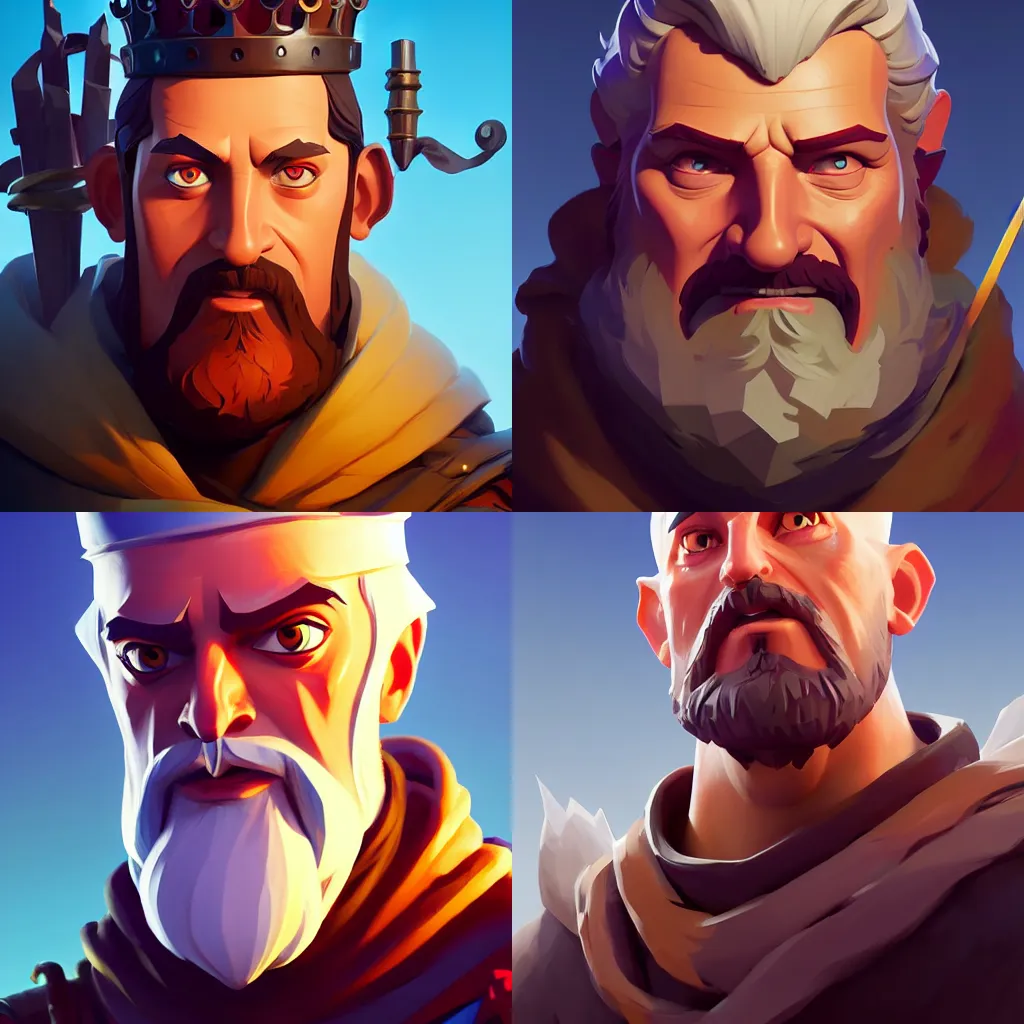 Prompt: portrait of a medieval old king, stylized minimalist fortnite, cory behance hd by jesper ejsing, by rhads, makoto shinkai and lois van baarle, ilya kuvshinov, rossdraws global illumination