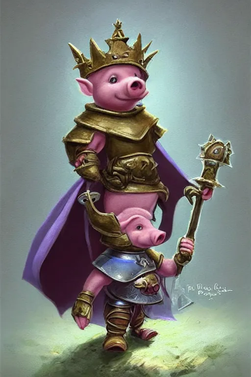 Prompt: cute little cartoonish anthropomorphic piglet knight princess wearing a cape and a crown, caricature, tiny, small, miniature pig, baby animal, short, pale blue armor, cute and adorable, pretty, beautiful, DnD character art portrait, matte fantasy painting, DeviantArt Artstation, by Jason Felix by Steve Argyle by Tyler Jacobson by Peter Mohrbacher, cinematic lighting