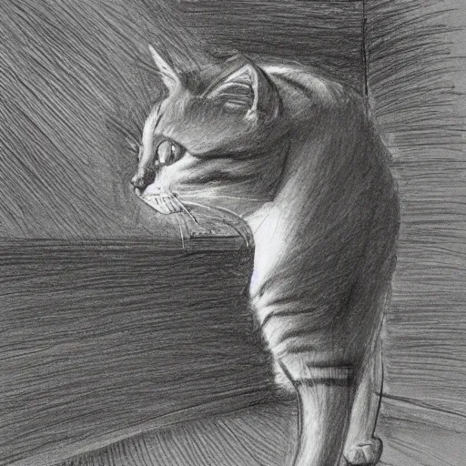 Prompt: a cat celebrating a huge profit on the stock market, pencil sketch