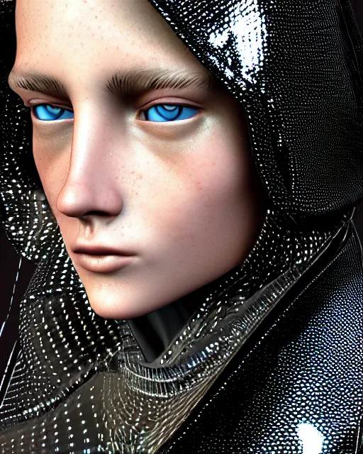 Image similar to detailed portrait European Pretty Modern Girl Dithering ditherpunk dither-punk Rain, Reflective jacket coat, Futuristic sci-fi fashion, royal attire 16 color 256 color Secret of Monkey Island Bayer dithering Floyd-Steinberg Jarvis-Judice-Ninke Atkinson Riemersma Perfect face, fine details, realistic shaded, fine-face, pretty face