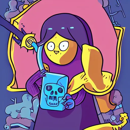 Image similar to cal arts style, tarot card, cute, Steven universe, 2D, line art, cartoon, grim reaper, saying <death>, high detail, bright colors, adventure time, artstation,