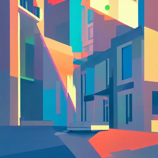 Prompt: 🌈 🛰 abstract by atey ghailan and edward hopper color city flat