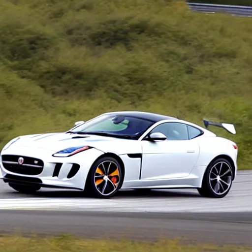 Prompt: a 2 0 1 5 jaguar f - type r coupe driving on a racetrack