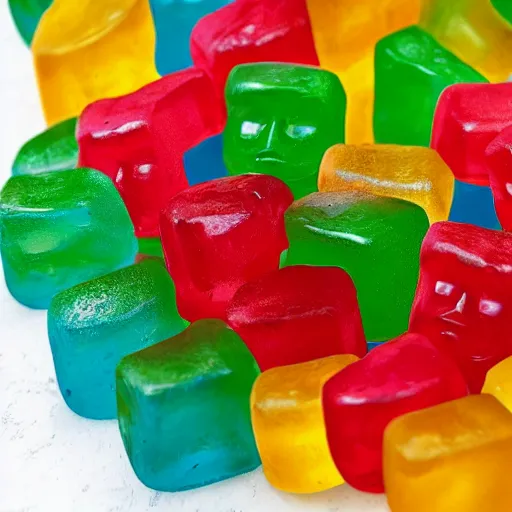 Prompt: photo of Haribo Gummy Olmec heads