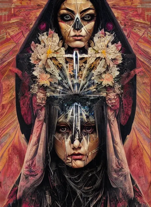 Prompt: tripping cult magic psychic woman, subjective consciousness psychedelic, epic occult ritual symbolism story iconic, dark robed witch, oil painting, robe, symmetrical face, greek dark myth, by Sandra Chevrier, Anna Dittman, masterpiece