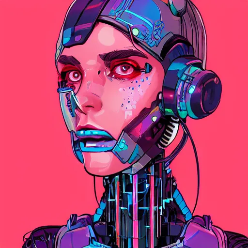 Image similar to comic book illustration, a portrait of a cybernetic raver girl, cyberpunk concept art by josan gonzales and wlop, highly detailed, intricate, sci-fi, sharp focus, Trending on Artstation HQ, deviantart