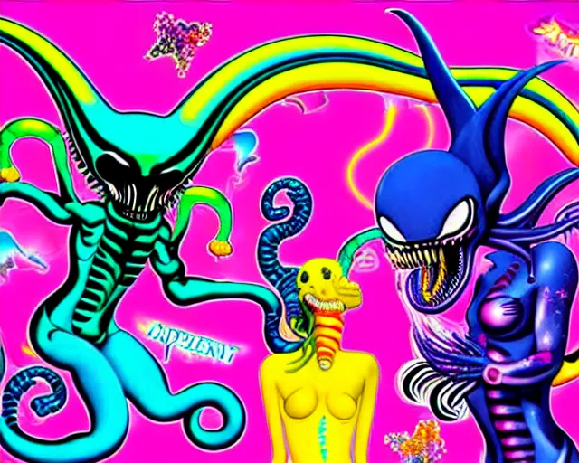 Prompt: lisa frank's xenomorph buffet