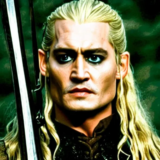 Prompt: A still of Johnny Depp as Legolas in Lord of the Rings (2001)