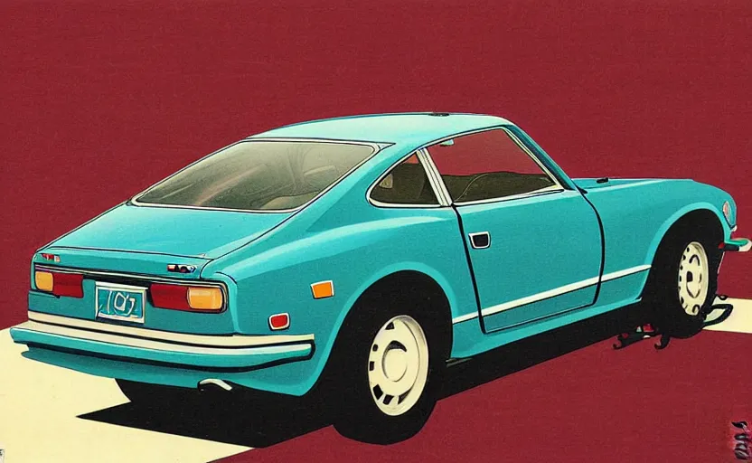 Image similar to ukiyo - e painting of a 1 9 7 5 datsun 2 4 0 z