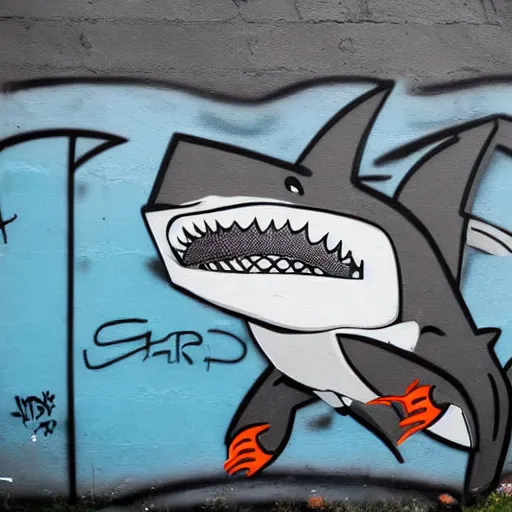 Image similar to an anthro shark holding a beer, graffiti on a wall dac 15.0