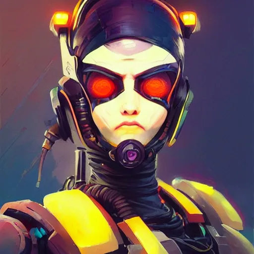 Image similar to stylized cybernetic ninja - cyberpunk girl, wearing techwear and armor, complementary colors, highly detailed, artstation, overwatch, concept art, smooth, sharp focus, illustration, art by artgerm, by greg rutkowski, by jeremy mann, by francoise nielly, oil painting