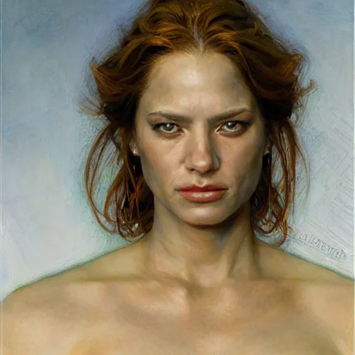 Prompt: portrait of a delicate female survivor, by donato giancola.