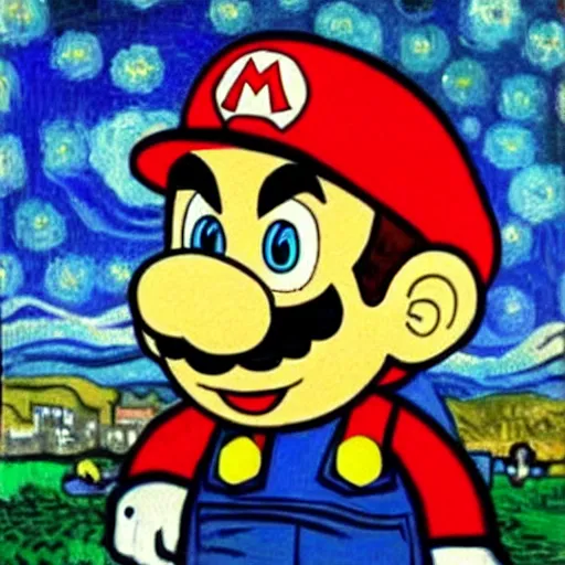 Image similar to portrait of super mario from Nintendo, painted by Vincent van gogh