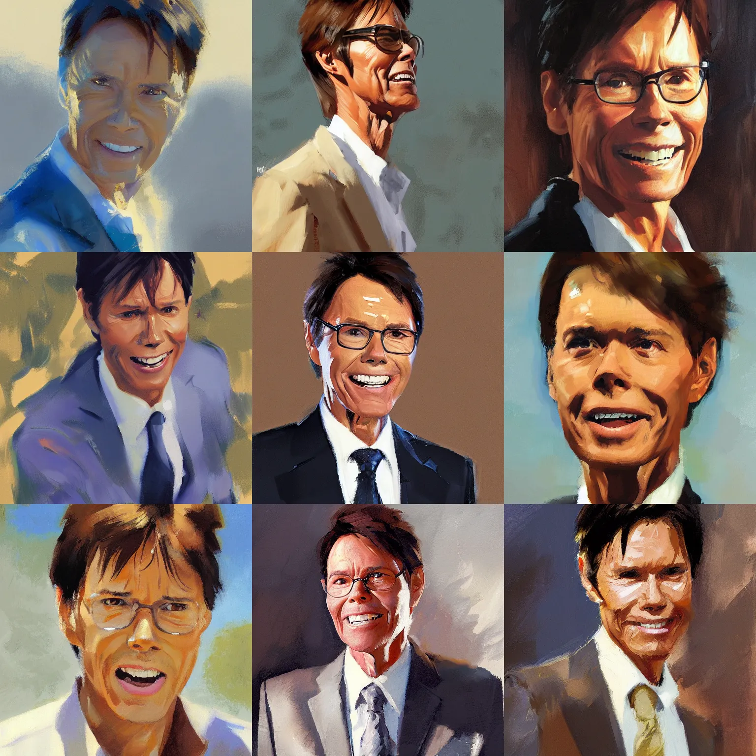 Prompt: a portrait of cliff richard, by gregory manchess and greg rutkowski, illustration, smooth, sharp focus