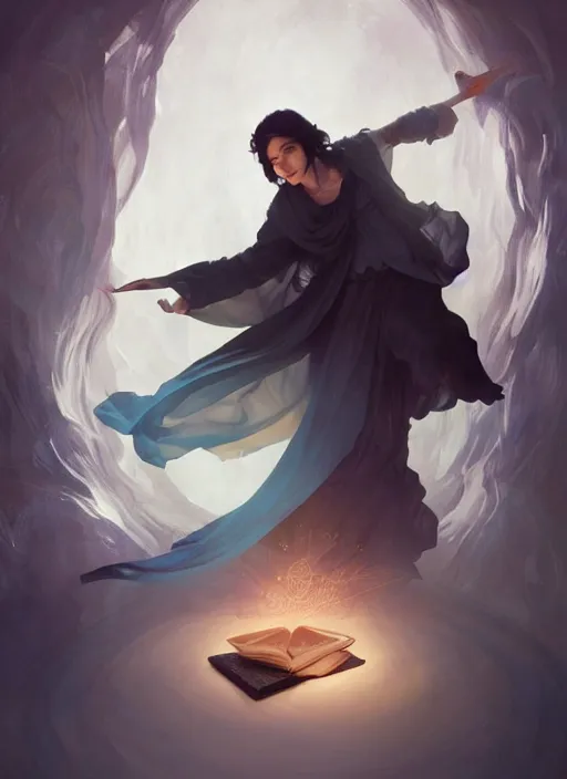 Prompt: character concept portrait of an attractive young Spanish wizard conjuring a death spell, a floating iridescent spell book in the center, intricate, elegant, digital painting, concept art, smooth, sharp focus, illustration, from Metal Gear, by Ruan Jia and Mandy Jurgens and William-Adolphe Bouguereau, Artgerm