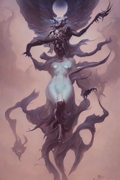 Prompt: Death spirit by Peter Mohrbacher in the style of Gaston Bussière, Art Nouveau