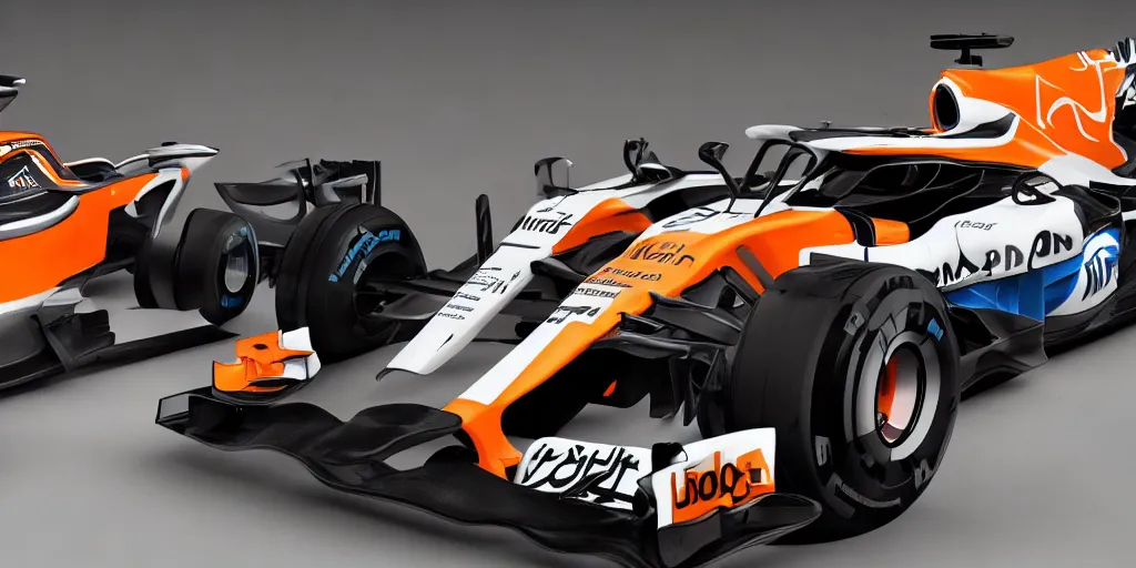 Image similar to hybrid design between McLaren MCL34 F1 car 2021 and Ford Mustang GT 2021. No background, concept art style.