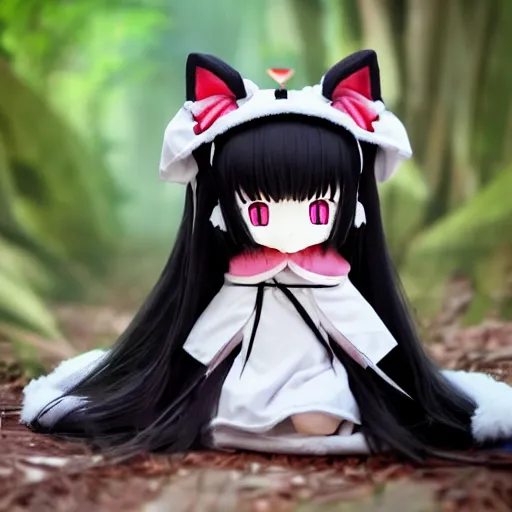 Image similar to cute fumo plush cat priestess of the forest temple, feline shrine maiden, anime girl, vray