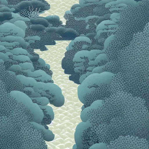 Image similar to illustration of a river lined with trees, terrazzo texture, by hsiao - ron cheng, hokusai, james jean