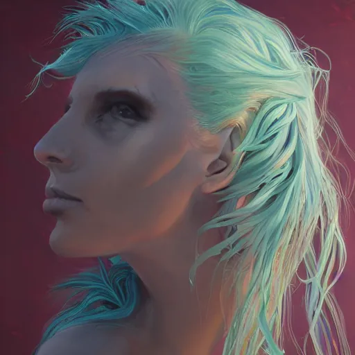 Prompt: portrait of a mermaid with seaweed hair, painted by steve argyle, artstation, highly detailed