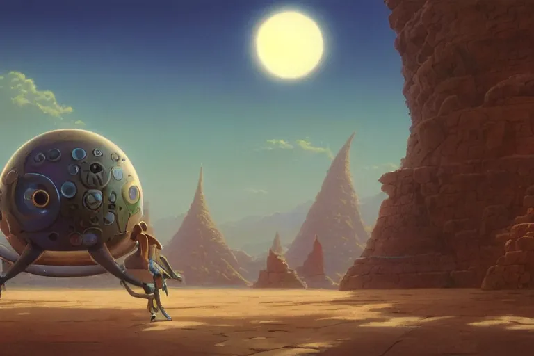 Prompt: Spherical Robot that is 1 meter standing on two legs, Bruce Pennington, Studio Ghibli, tim hildebrandt, digital art, octane render, beautiful composition, trending on artstation, award-winning photograph, masterpiece