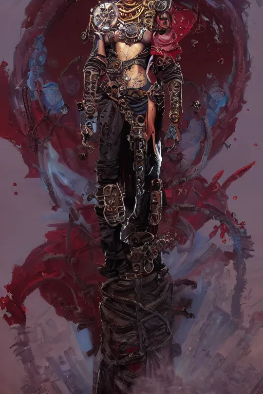 Image similar to portrait of the thallium clockwork wanderer wearing bloodspine (robe) by artgerm and Craig Mullins, James Jean, Andrey Ryabovichev, Mark Simonetti and Peter Morbacher 16k