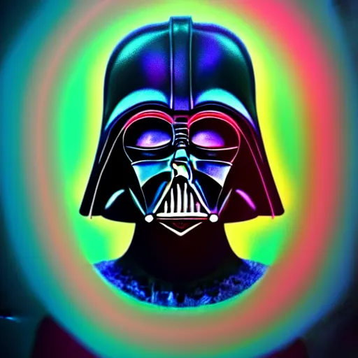 Image similar to An extremely psychedelic portrait of Darth Vader, surreal, LSD, face, detailed, intricate, elegant, lithe, highly detailed, digital painting, artstation, concept art, smooth, sharp focus, illustration