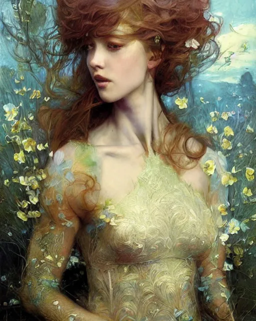 Image similar to a beautiful fairy, oil painting, by Edgar Maxence and Ross Tran and Michael Whelan