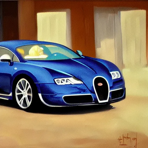 Image similar to leonhard euler driving a bugatti, expressive oil painting, digital art