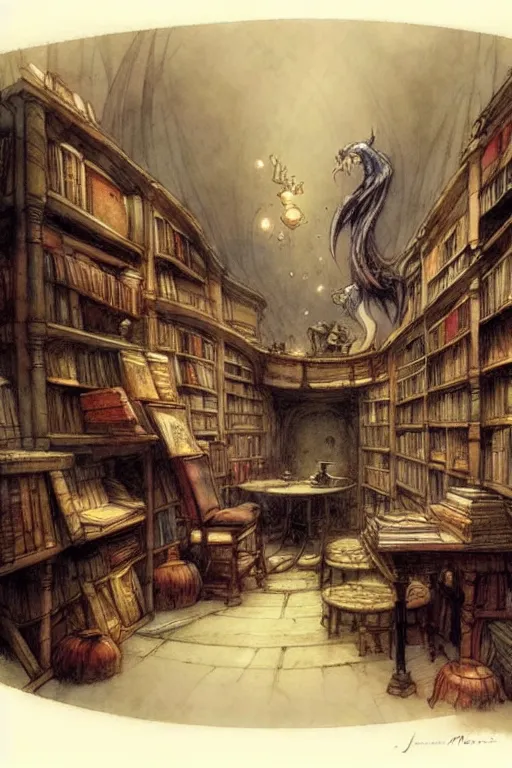 Fantasy Wizards Library Interior Scene. 