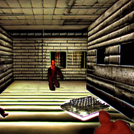 Prompt: david cronenberg's videodrome as a ps 1 survival horror game developed by team silent