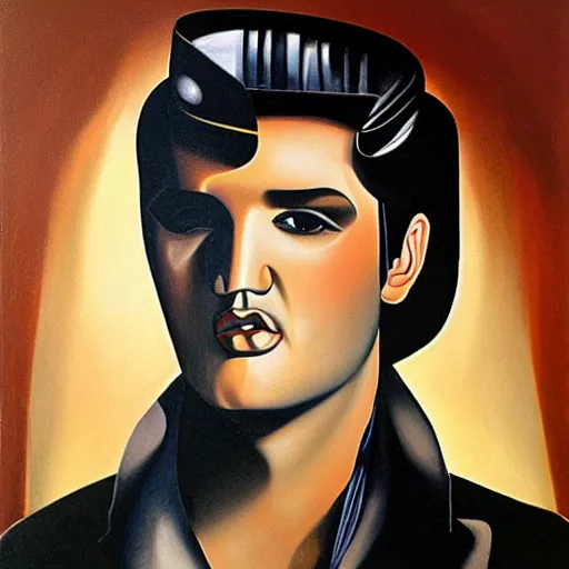 Image similar to portrait of elvis presley, by tamara de lempicka